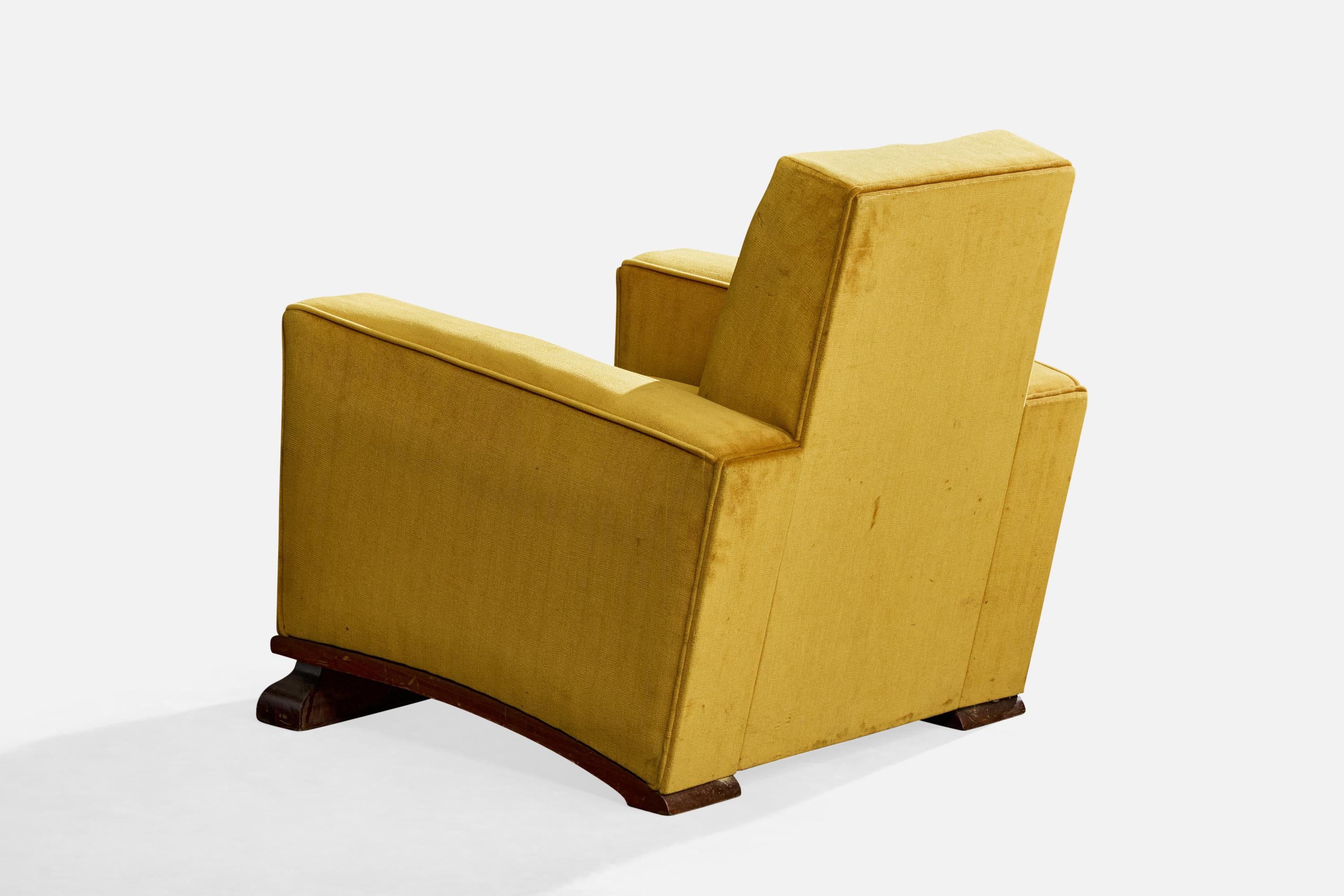 French Designer, Lounge Chairs, Wood, Fabric, France, 1930s For Sale 1