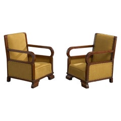 French Designer, Lounge Chairs, Wood, Fabric, France, 1930s