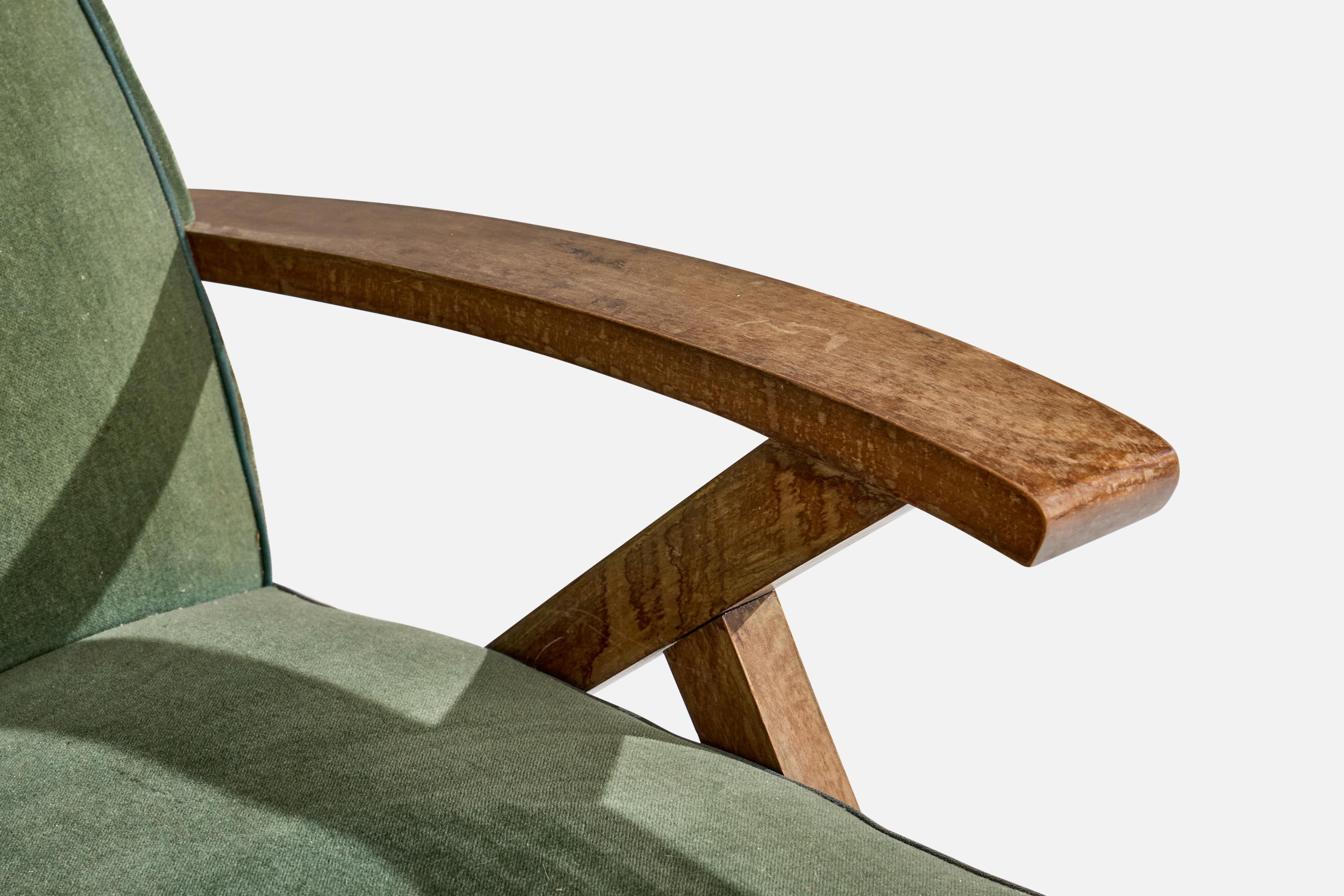 French Designer, Lounge Chairs, Wood, Fabric, France, 1950s For Sale 5