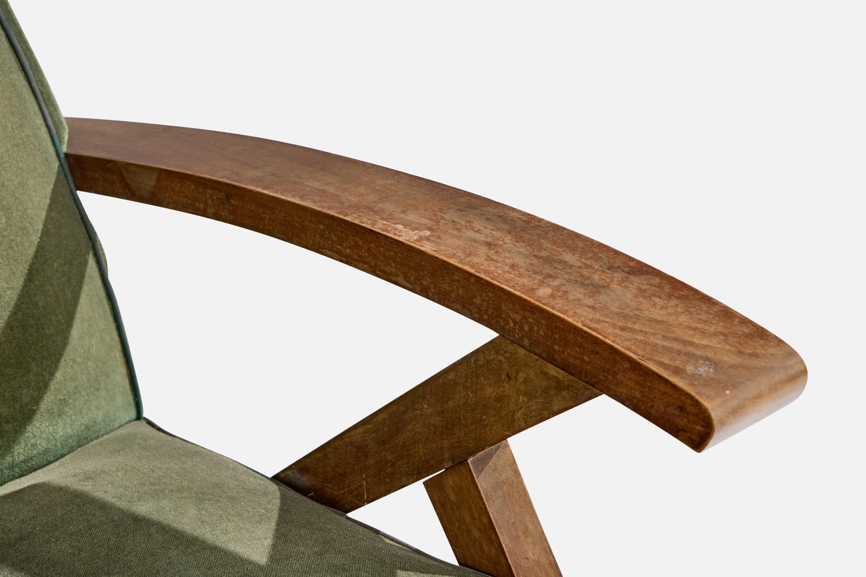 French Designer, Lounge Chairs, Wood, Fabric, France, 1950s For Sale 5