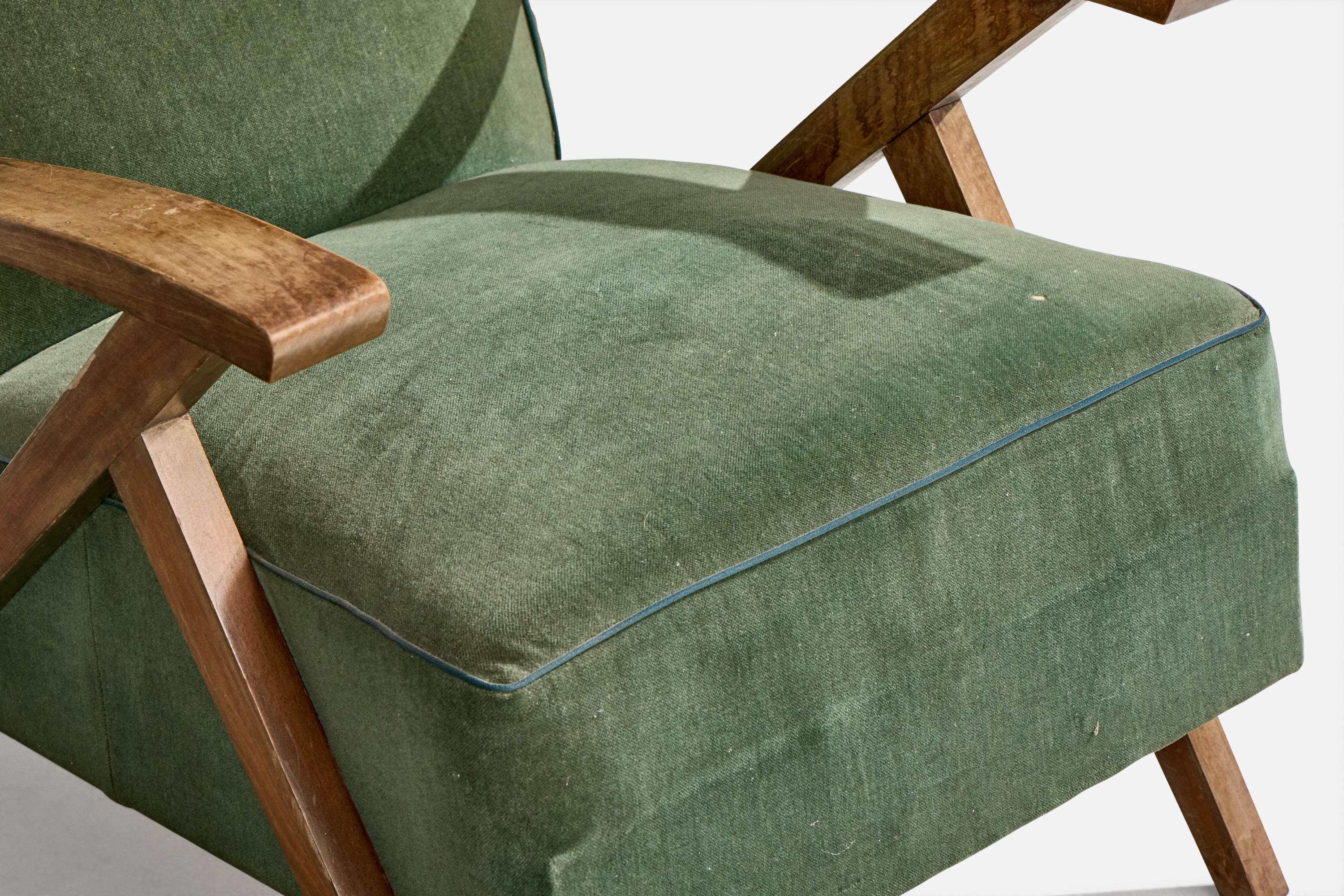 French Designer, Lounge Chairs, Wood, Fabric, France, 1950s For Sale 6