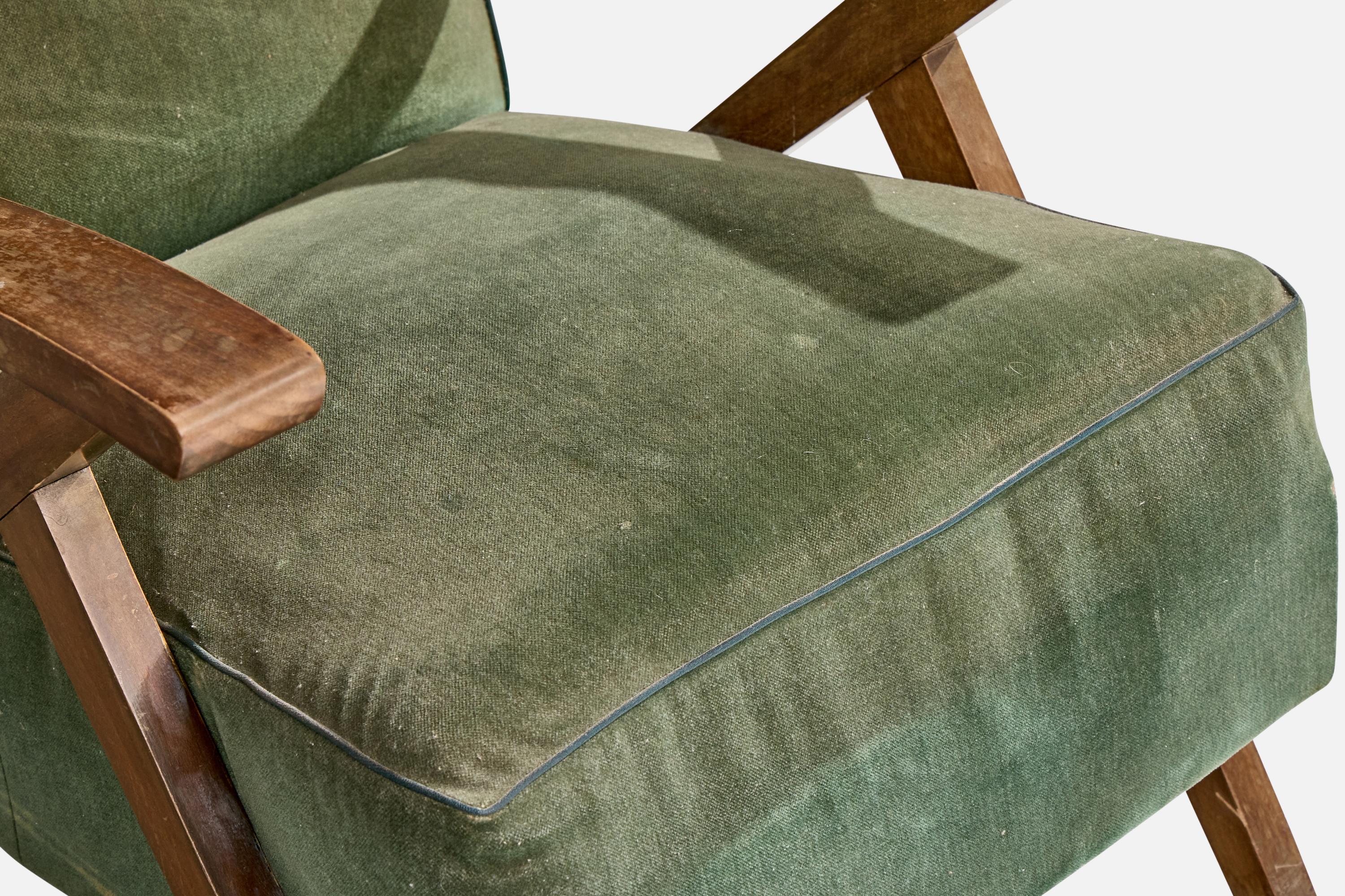 French Designer, Lounge Chairs, Wood, Fabric, France, 1950s For Sale 6