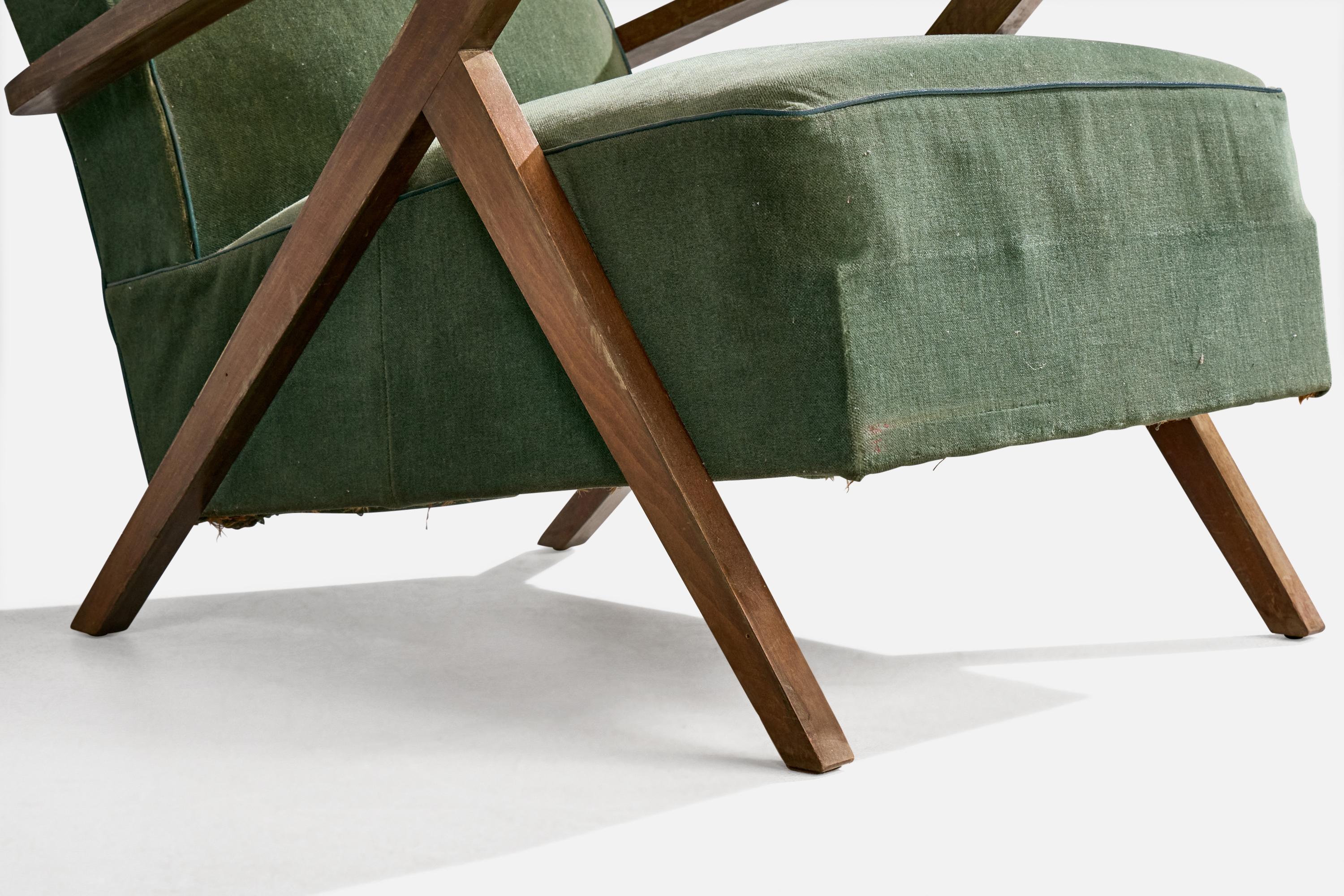 French Designer, Lounge Chairs, Wood, Fabric, France, 1950s For Sale 7
