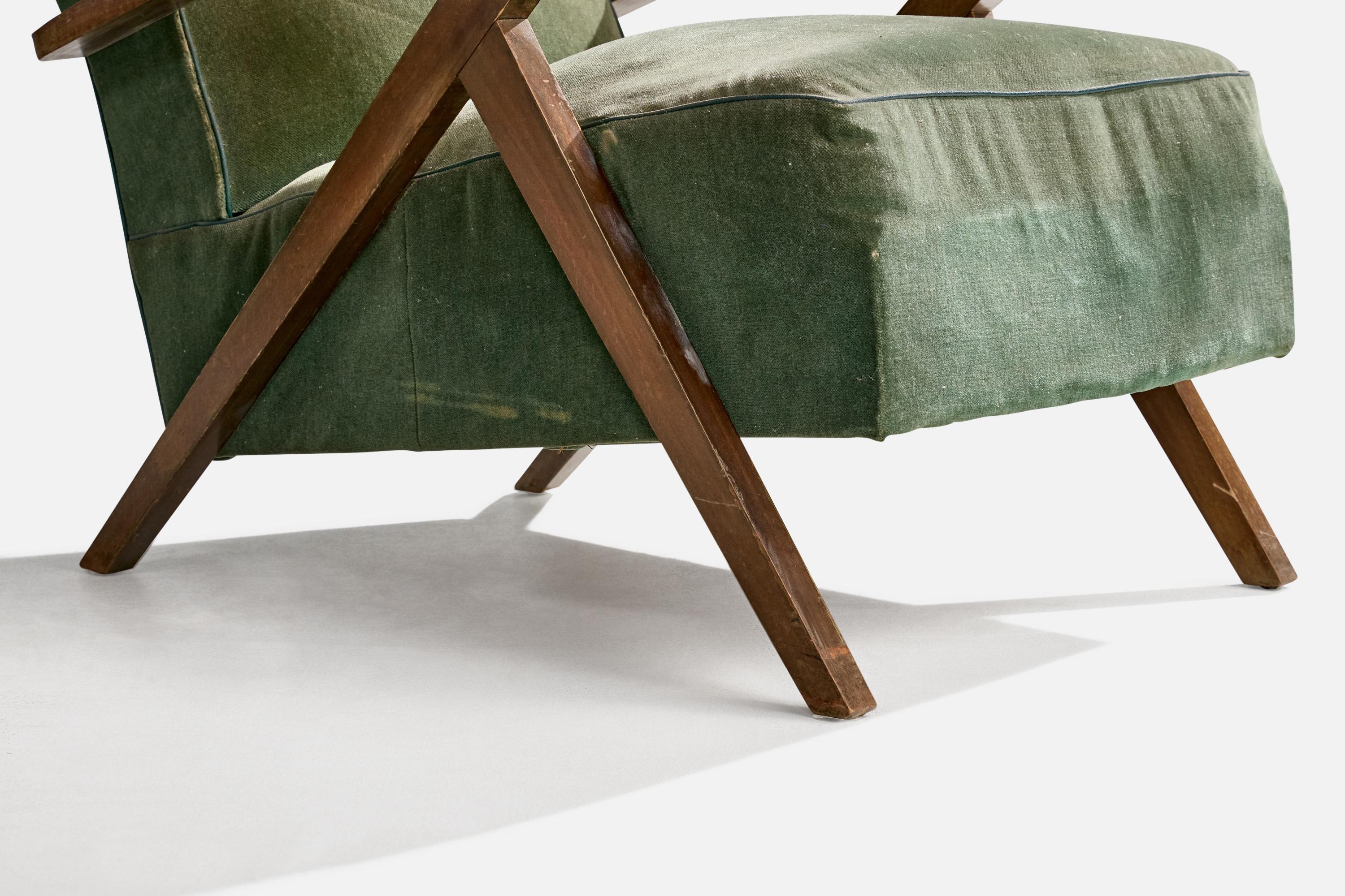 French Designer, Lounge Chairs, Wood, Fabric, France, 1950s For Sale 7