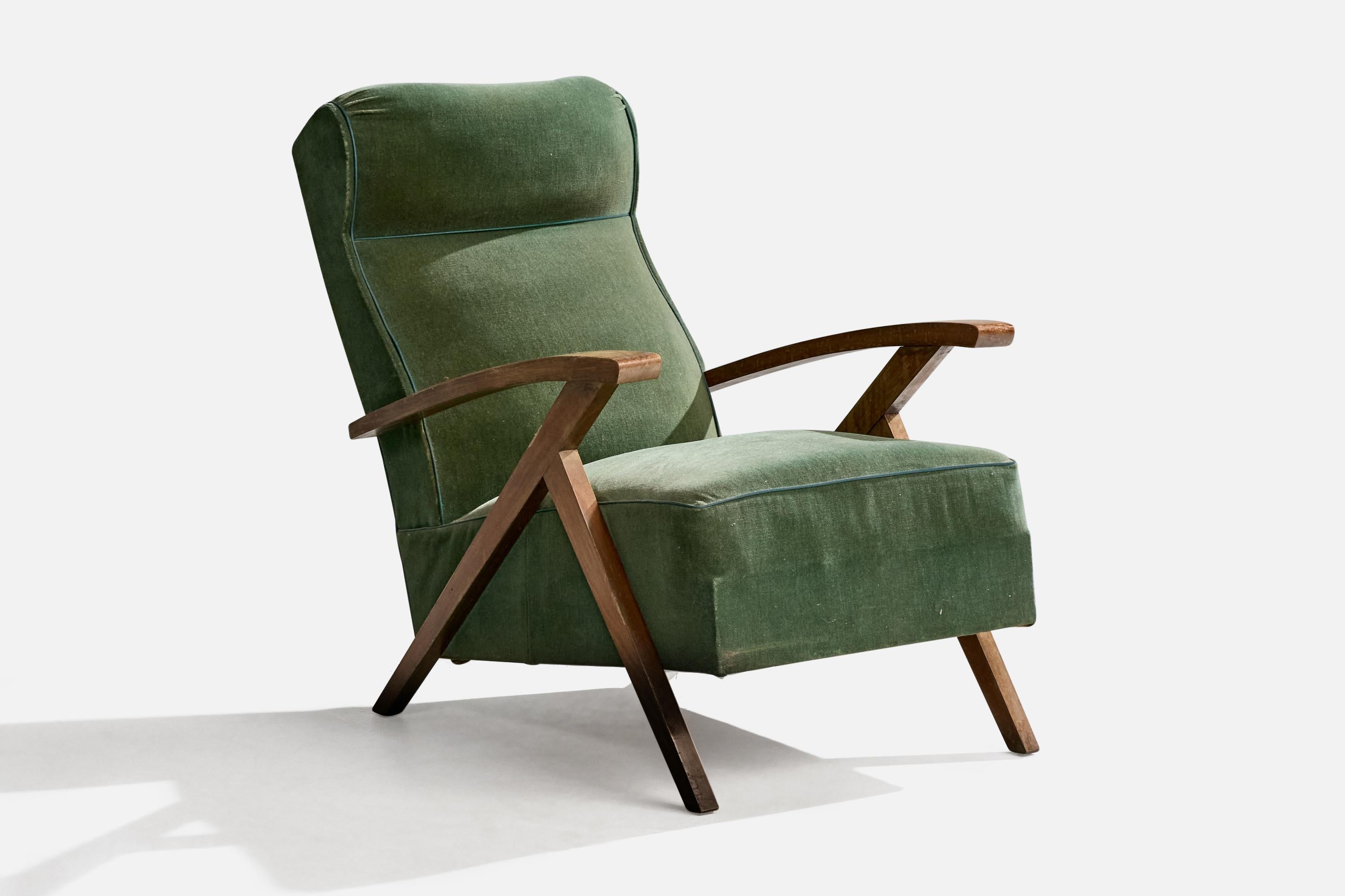 Mid-20th Century French Designer, Lounge Chairs, Wood, Fabric, France, 1950s For Sale