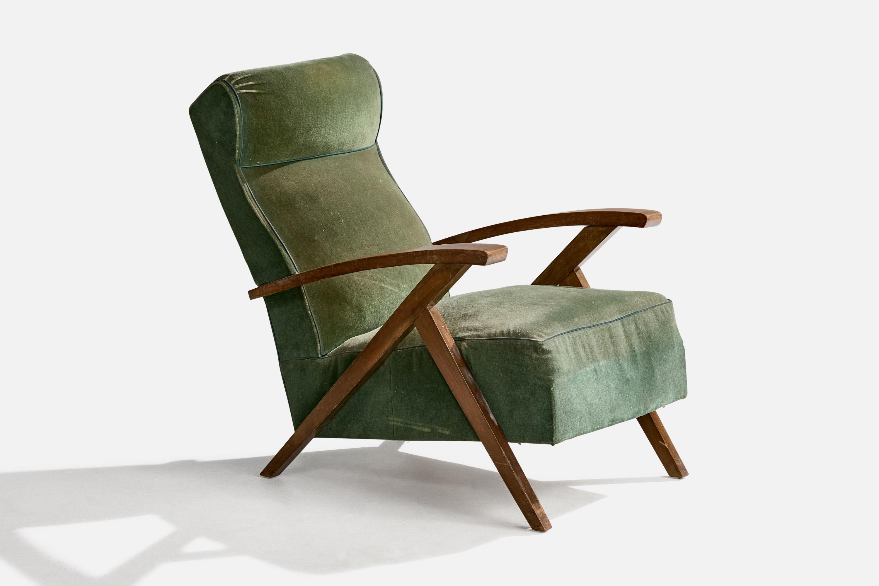 Mid-20th Century French Designer, Lounge Chairs, Wood, Fabric, France, 1950s For Sale