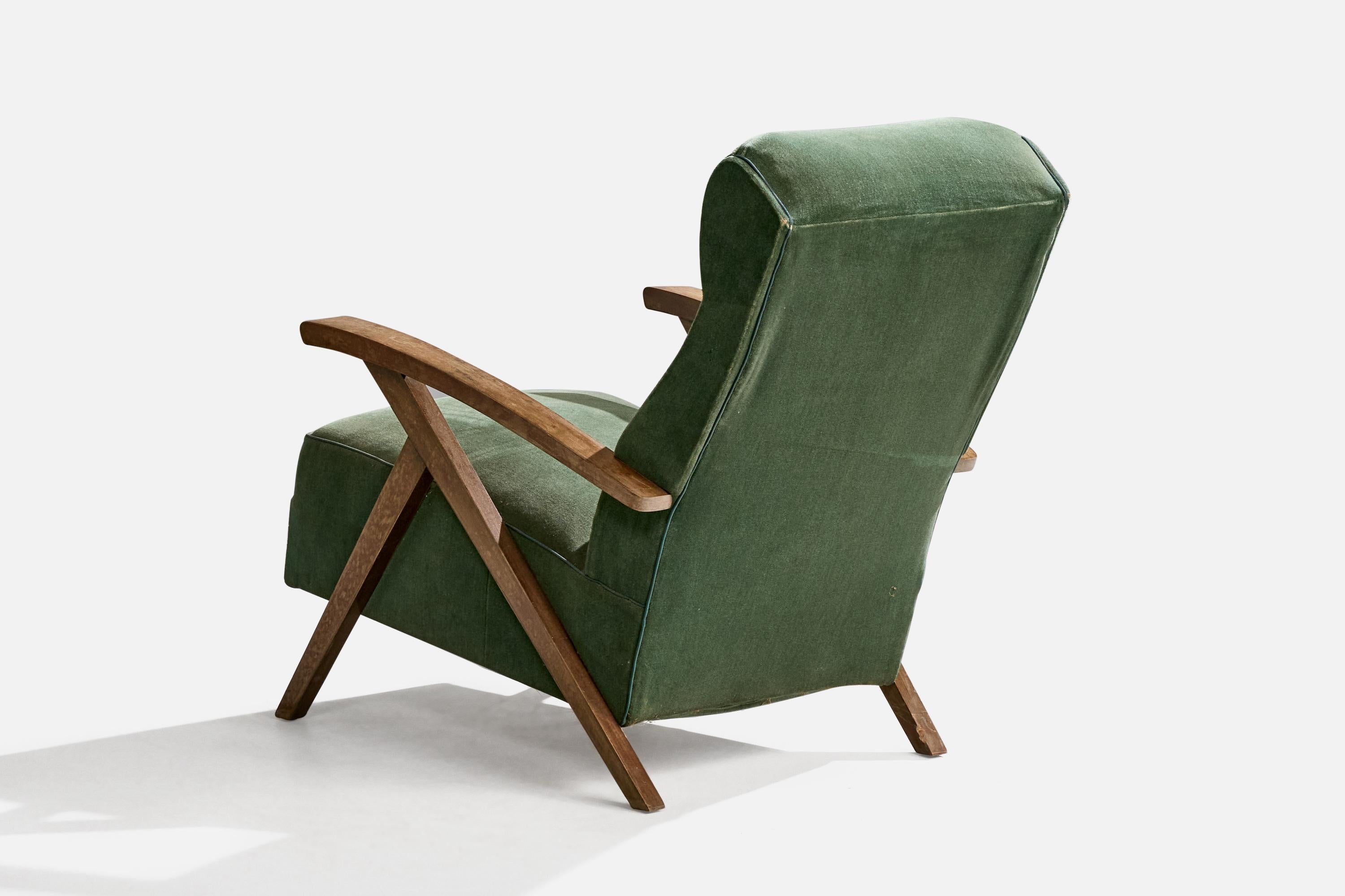 French Designer, Lounge Chairs, Wood, Fabric, France, 1950s For Sale 1