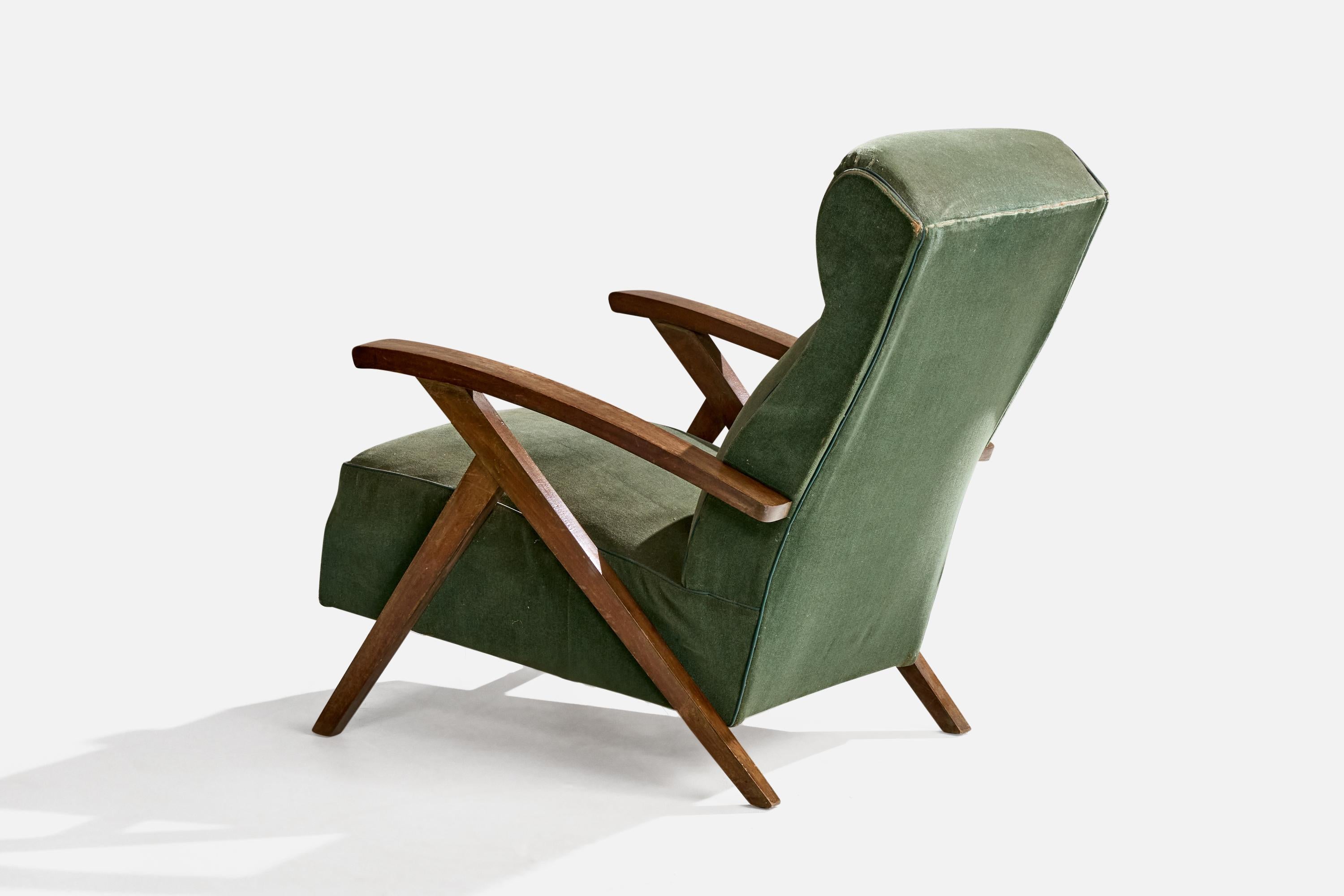 French Designer, Lounge Chairs, Wood, Fabric, France, 1950s For Sale 1