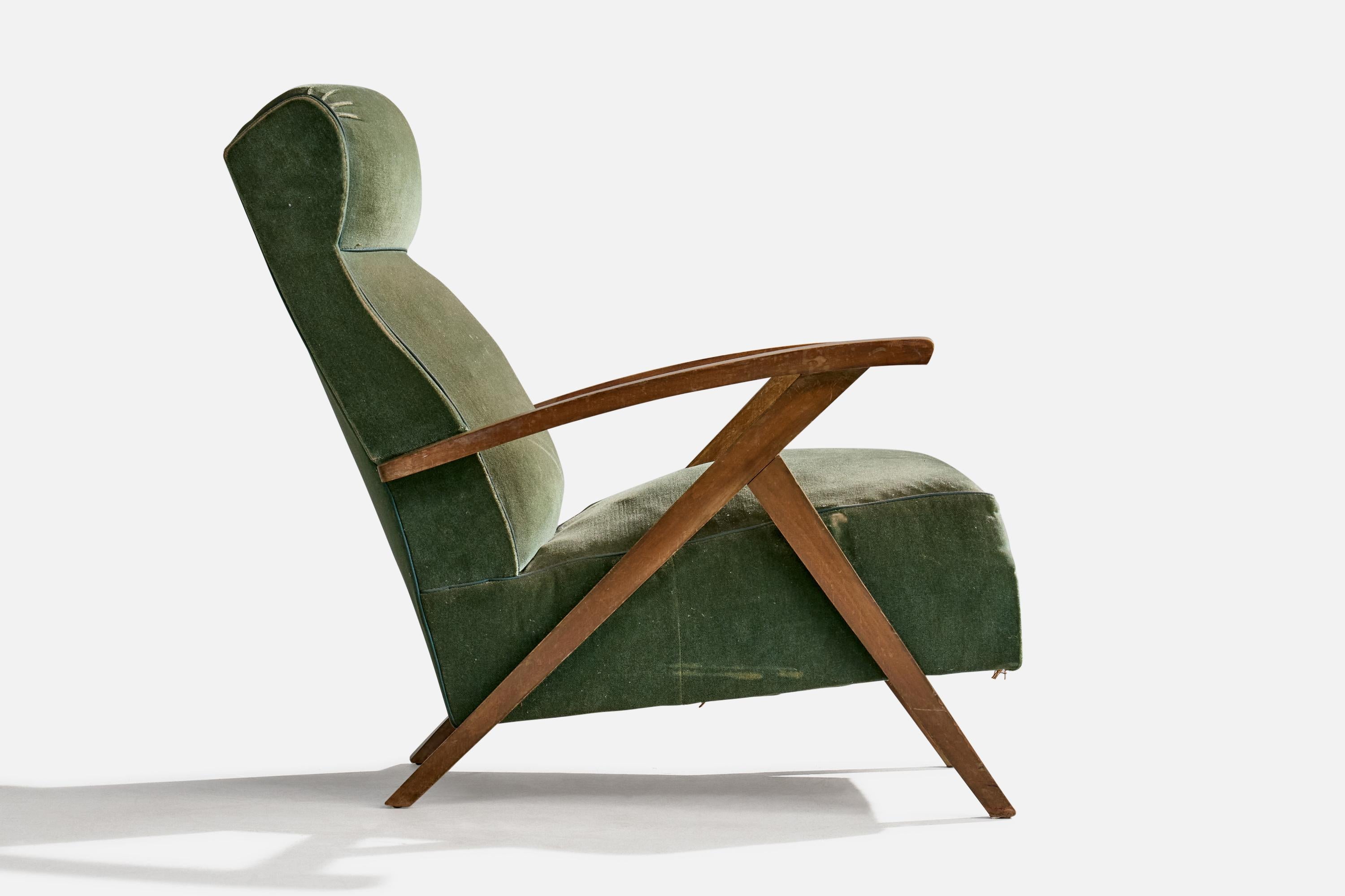 French Designer, Lounge Chairs, Wood, Fabric, France, 1950s For Sale 2