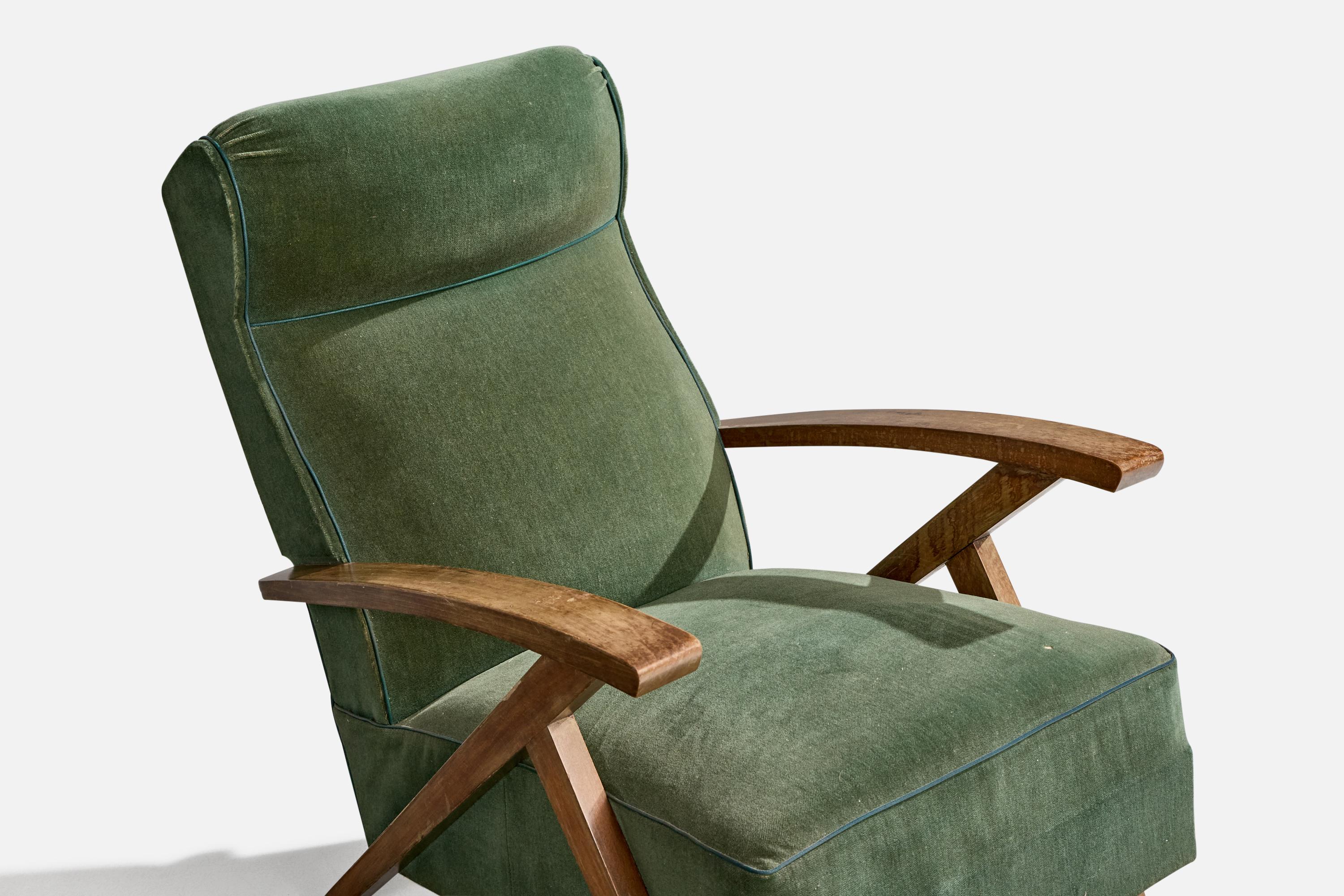 French Designer, Lounge Chairs, Wood, Fabric, France, 1950s For Sale 3