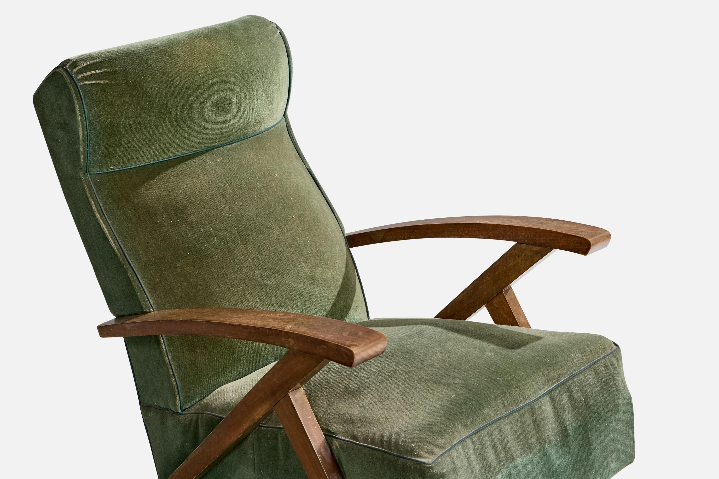 French Designer, Lounge Chairs, Wood, Fabric, France, 1950s For Sale 3