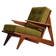 French Designer, Lounge Chairs, Wood, Fabric, France, 1950s