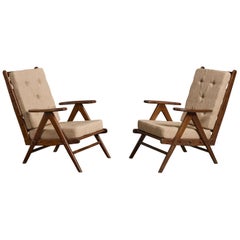 Diseñador francés, Sillas de salón, Madera, Tela, Francia, Años 1950