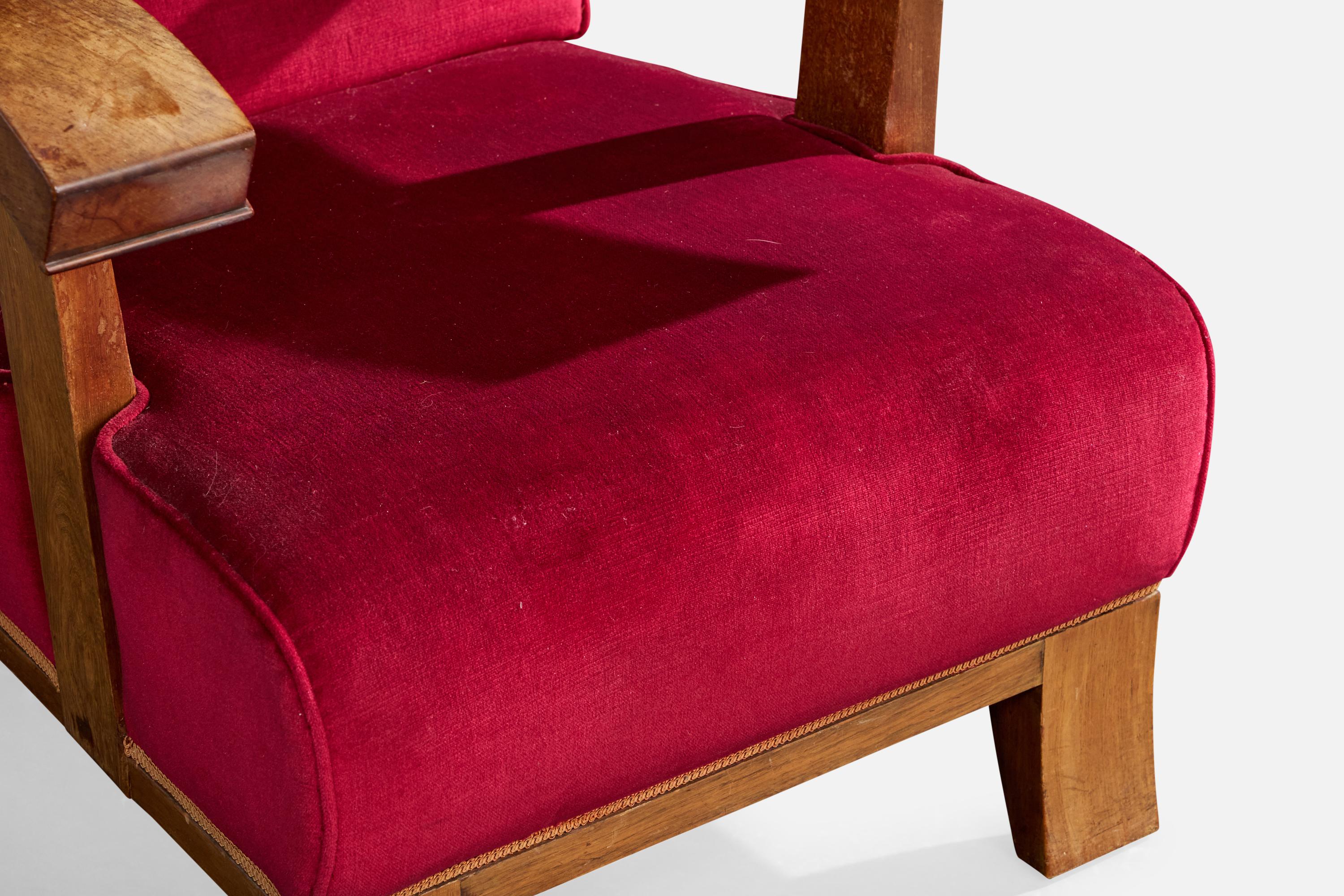 Designer français, chaises longues, Wood, velours, France, années 1930 en vente 5