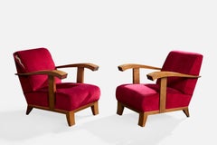 French Designer, Lounge Chairs, Wood, Velvet, France, 1930s