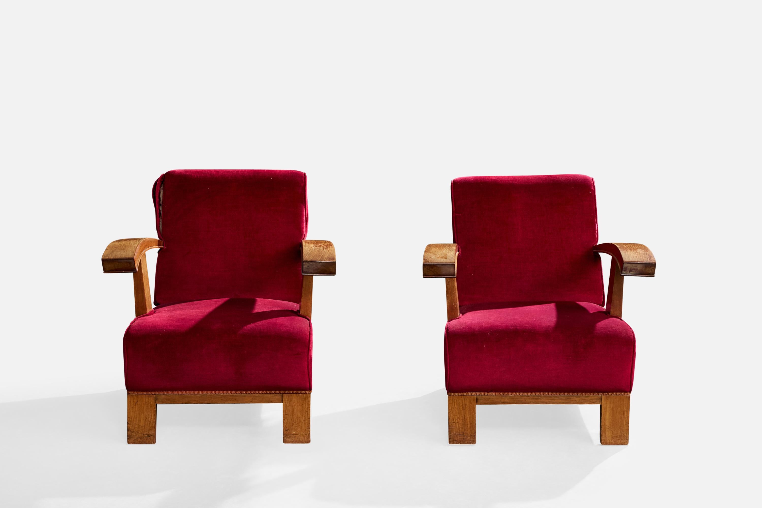 Français Designer français, chaises longues, Wood, velours, France, années 1930 en vente
