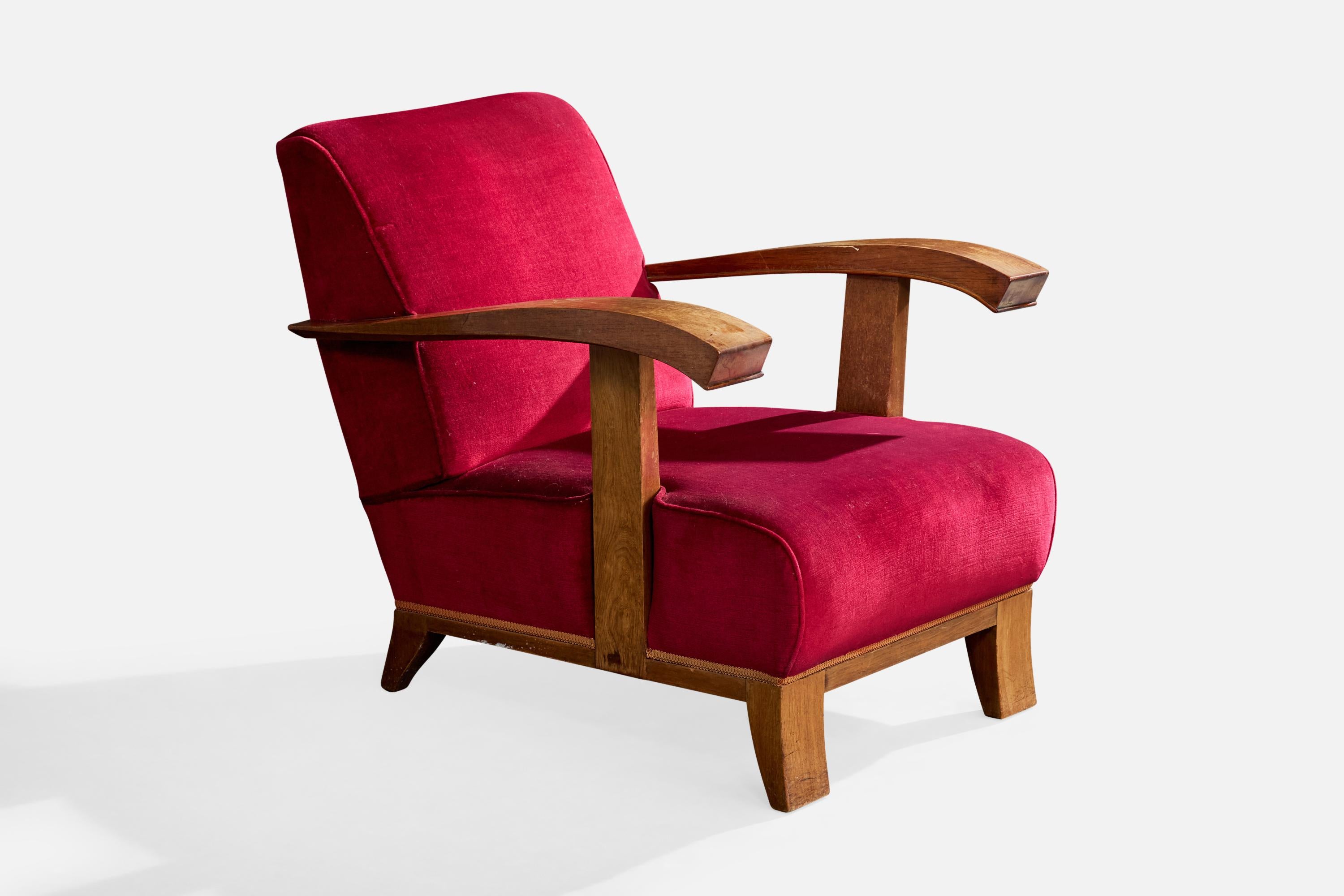 Milieu du XXe siècle Designer français, chaises longues, Wood, velours, France, années 1930 en vente