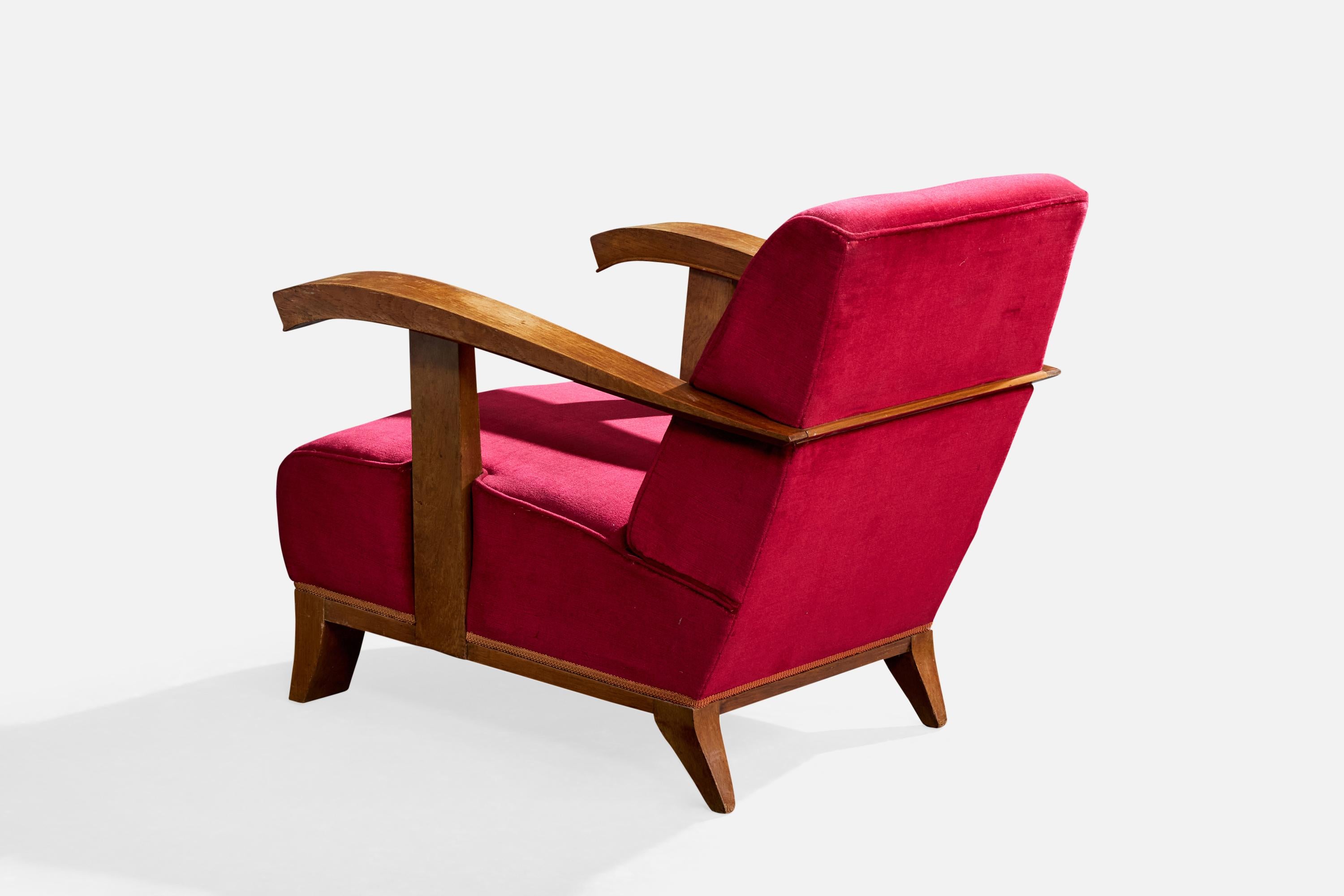 Velours Designer français, chaises longues, Wood, velours, France, années 1930 en vente