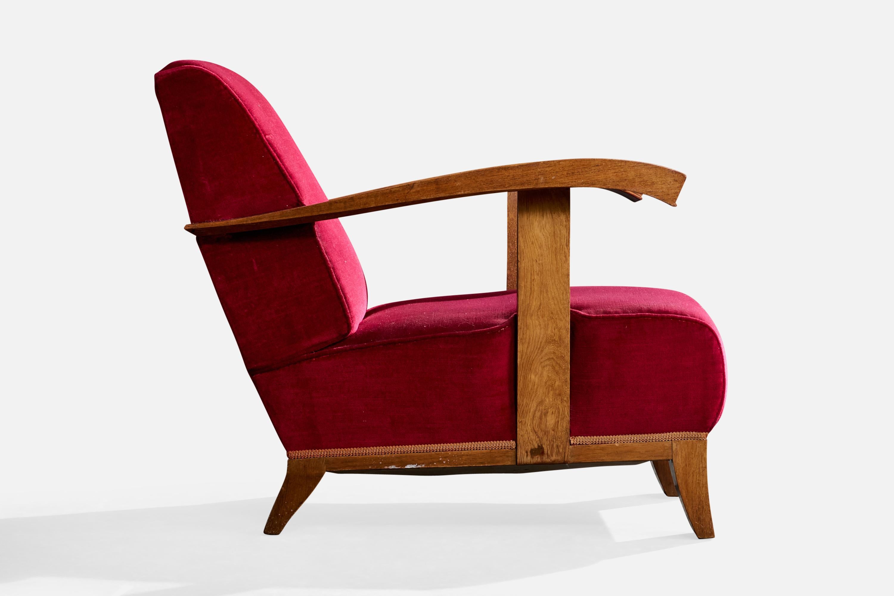 Designer français, chaises longues, Wood, velours, France, années 1930 en vente 1