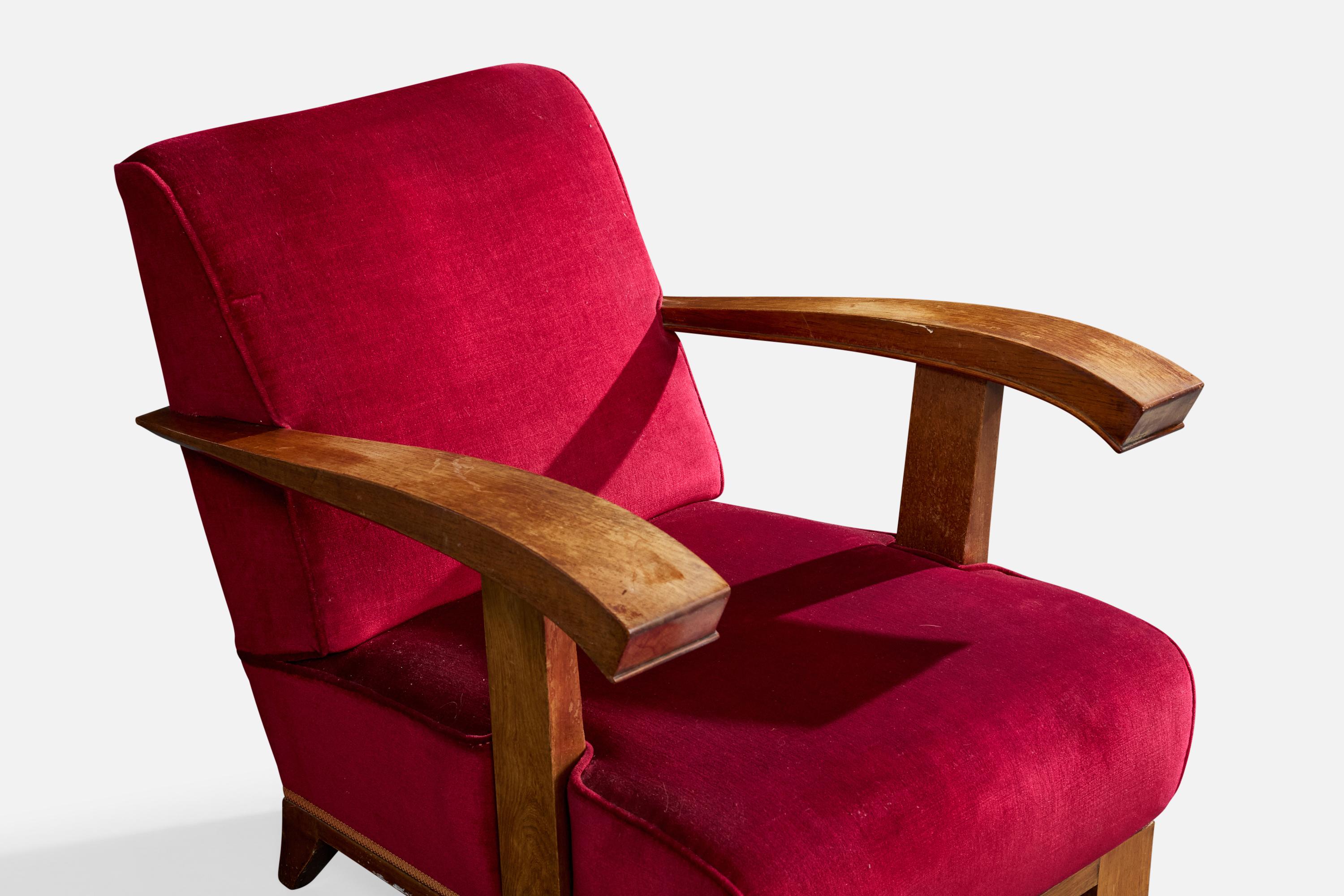 Designer français, chaises longues, Wood, velours, France, années 1930 en vente 2