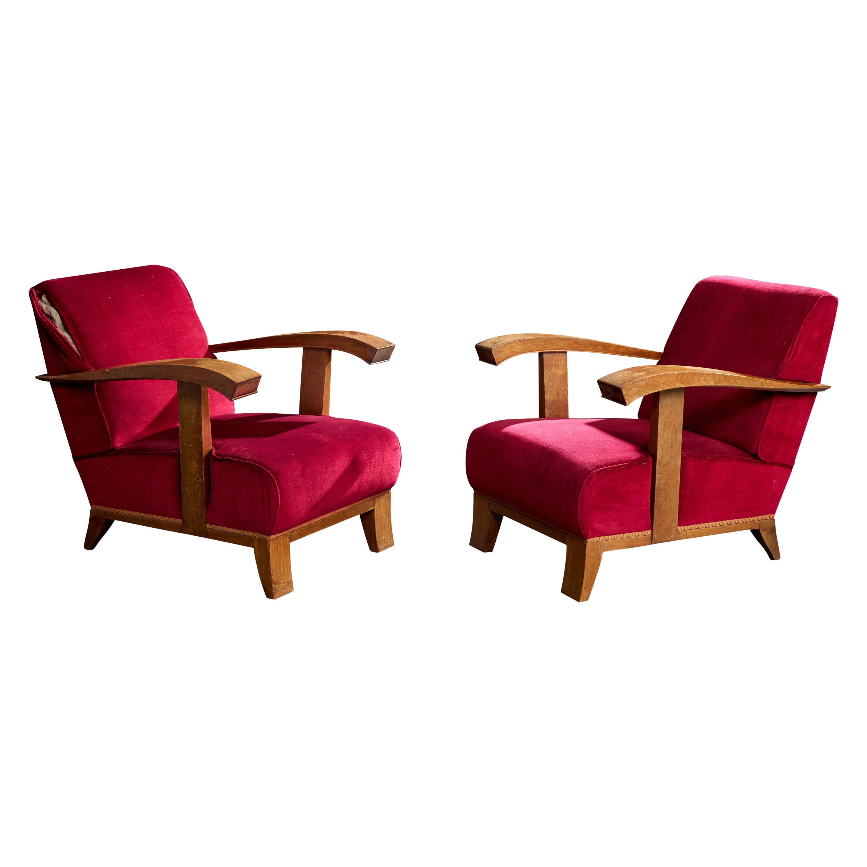Designer français, chaises longues, Wood, velours, France, années 1930
