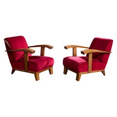 Designer français, chaises longues, Wood, velours, France, années 1930