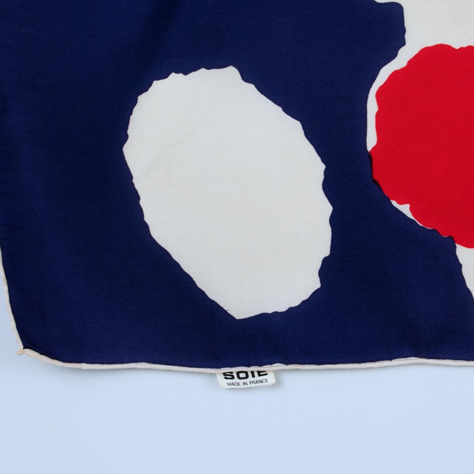 Maggy Rouff Paris Silk Scarf Blue and Red Abstract Print For Sale 2