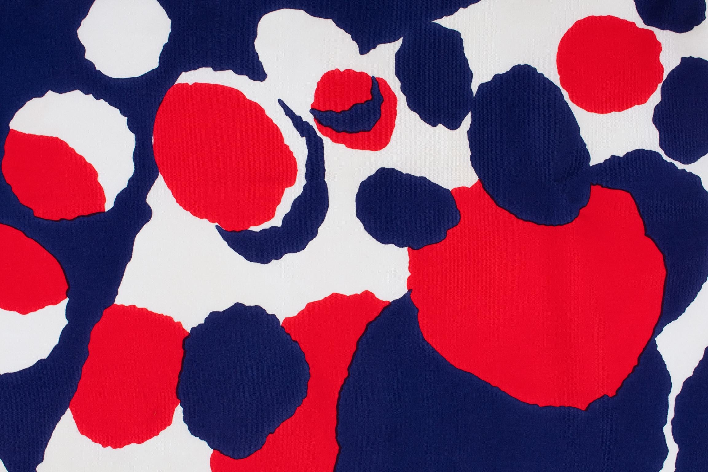 Maggy Rouff Paris Silk Scarf Blue and Red Abstract Print For Sale 3