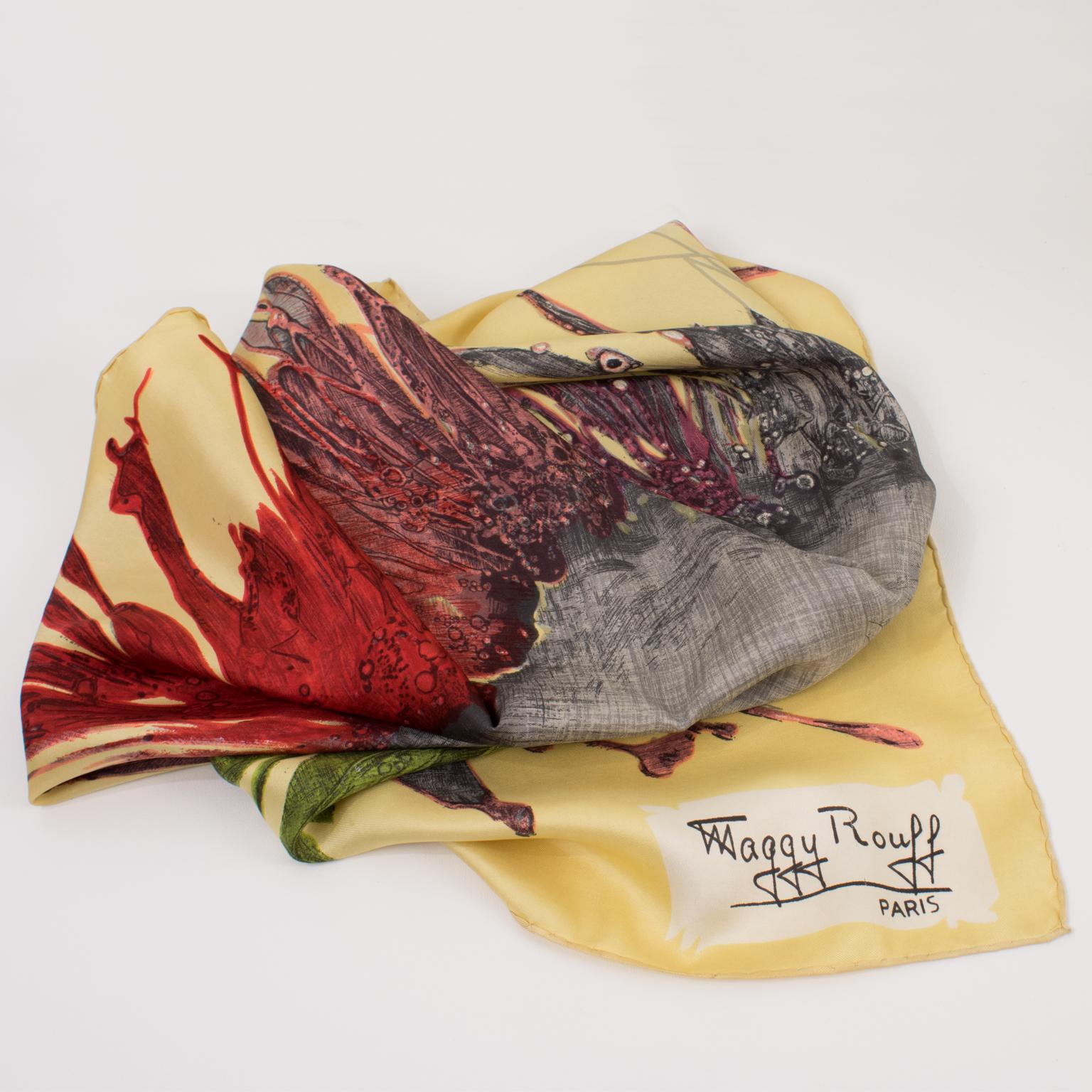 Maggy Rouff - France - Écharpe en soie imprimée à fleurs multicolore des années 1960 Bon état - En vente à Atlanta, GA