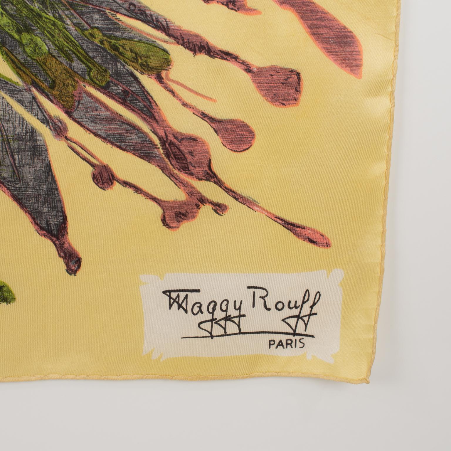 Women's or Men's French Designer Maggy Rouff Silk Scarf Multicolor 1960s Floral Print For Sale