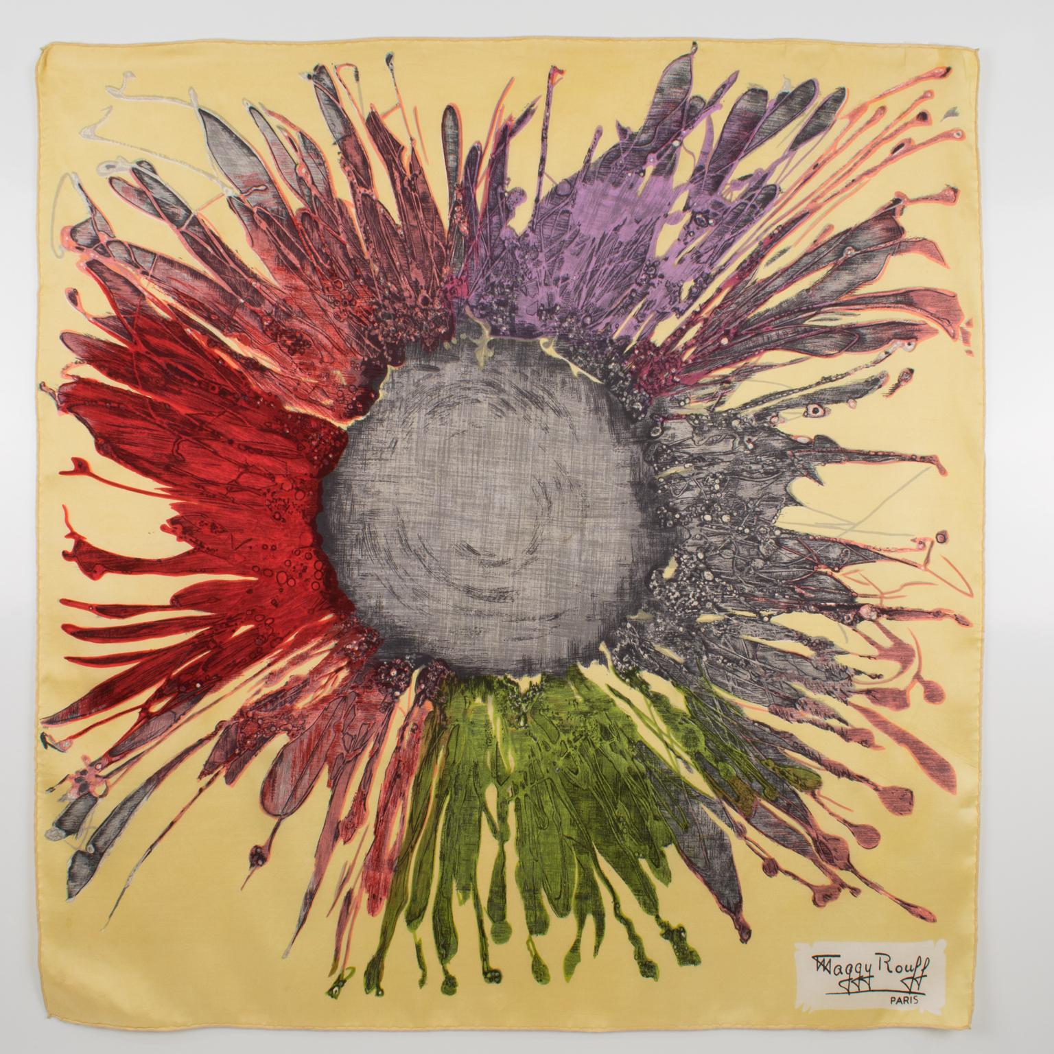 Maggy Rouff - France - Écharpe en soie imprimée à fleurs multicolore des années 1960 en vente 3