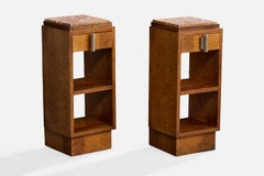 Designer français, tables de chevet, loupe, marbre, métal, France, années 1930