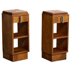 Designer francese, comodini, radica, marmo, metallo, Francia, anni '30