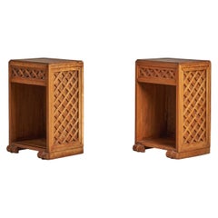 French Designer, Night Stands, Oak, France, 1940s