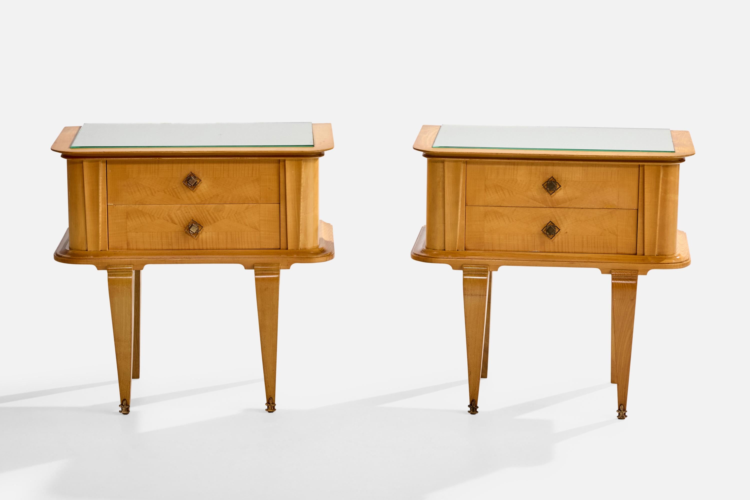 Mid-Century moderno Comodini di design francese, Wood, Specchio, Ottone, Francia, 1957 in vendita