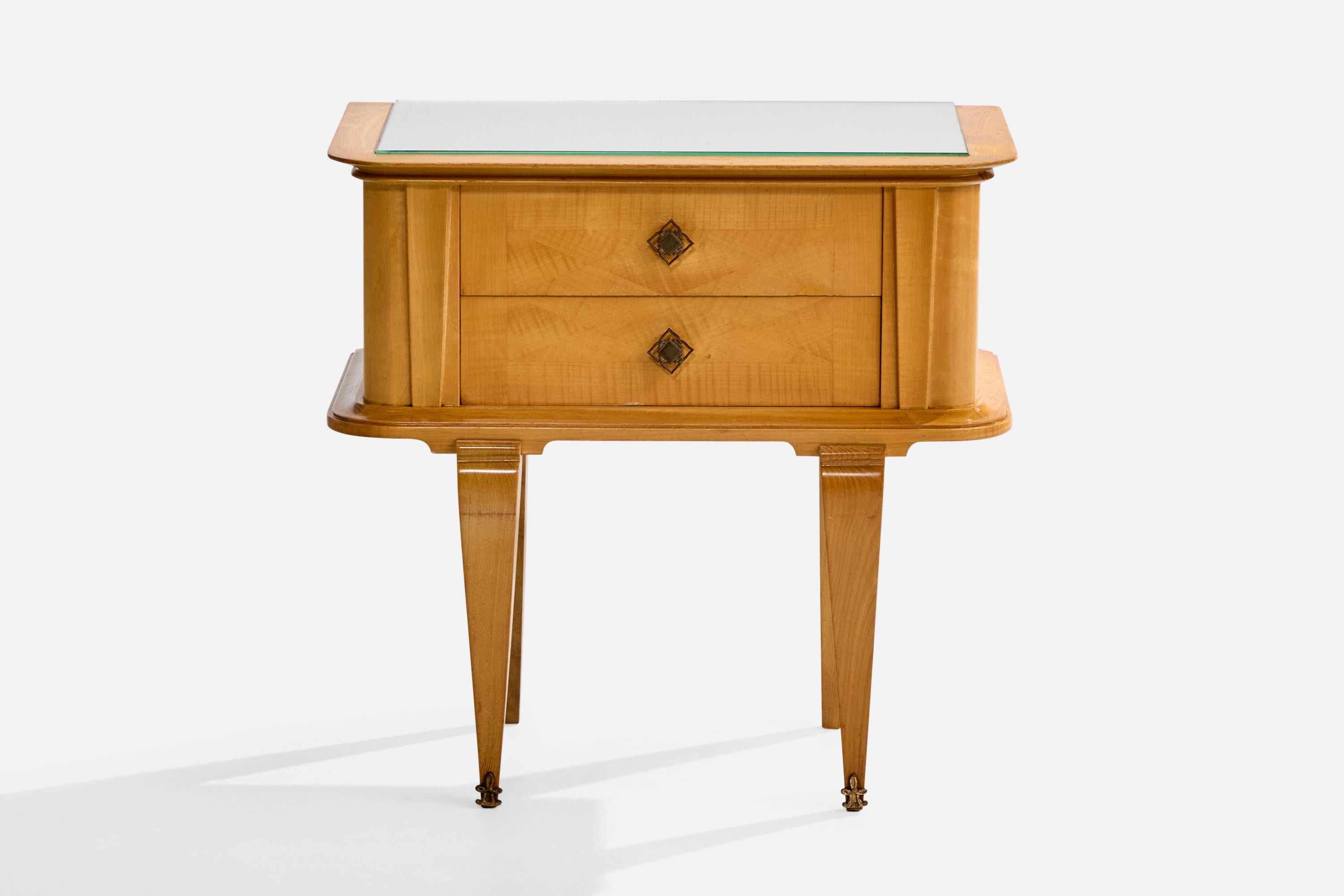 Comodini di design francese, Wood, Specchio, Ottone, Francia, 1957 In condizioni buone in vendita a High Point, NC