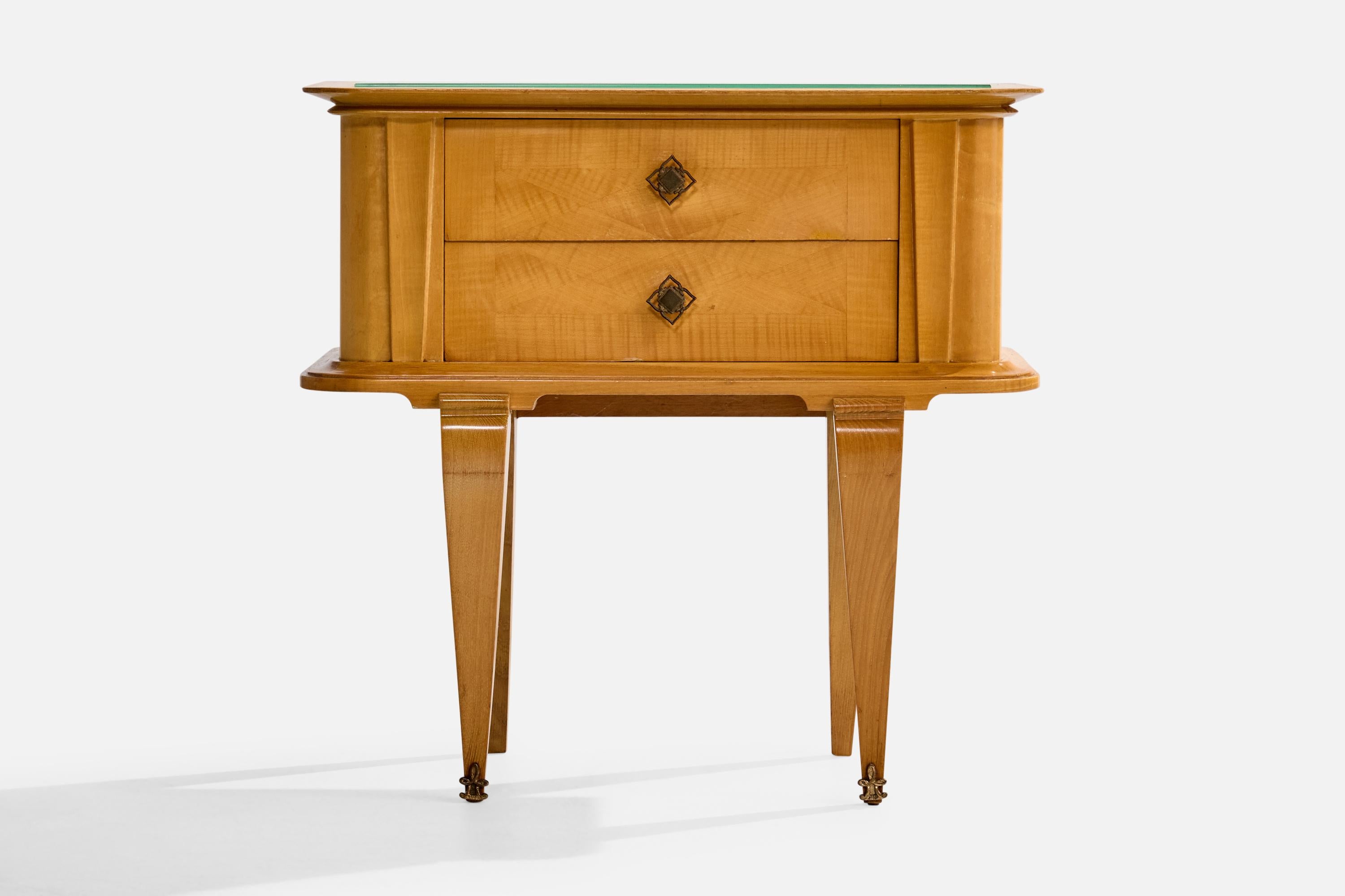 Metà XX secolo Comodini di design francese, Wood, Specchio, Ottone, Francia, 1957 in vendita