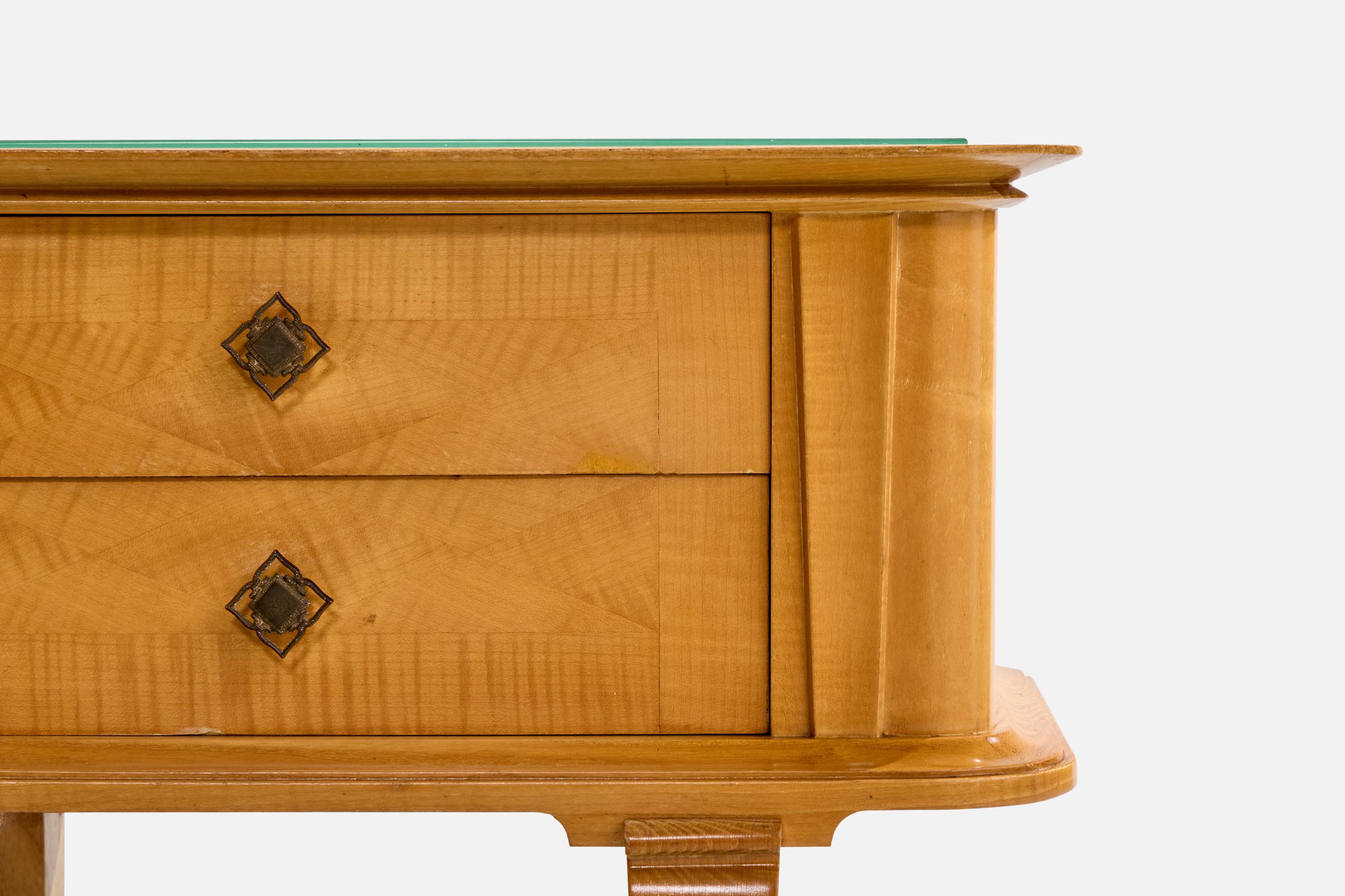 Comodini di design francese, Wood, Specchio, Ottone, Francia, 1957 in vendita 1