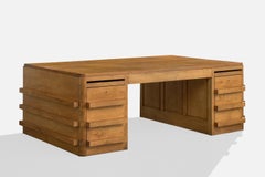 French Designer, Partners Desk, Oak, France, 1940s