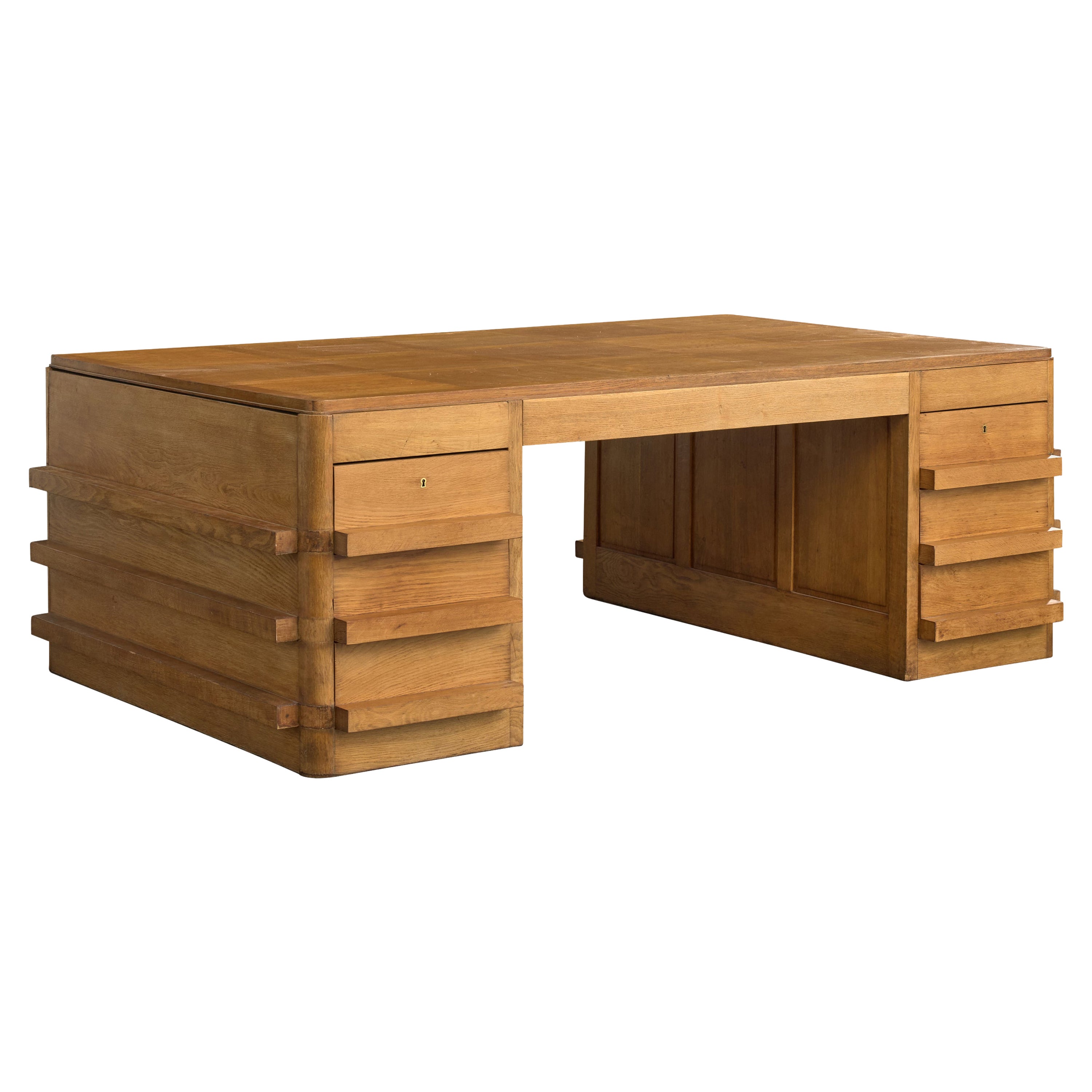 French Designer, Partners Desk, Oak, France, 1940s