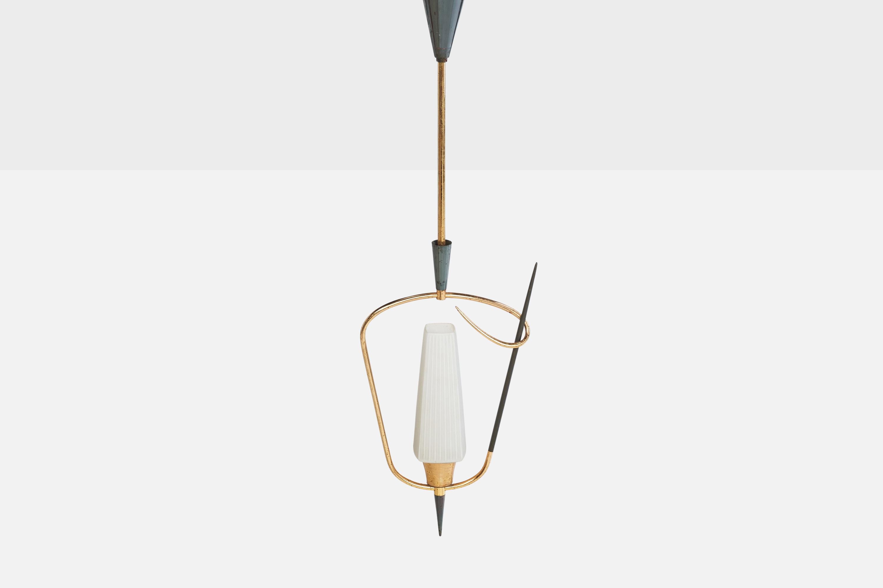 Francese Ciondolo di design francese, Ottone, Metallo, Vetro, Francia, anni '50 in vendita