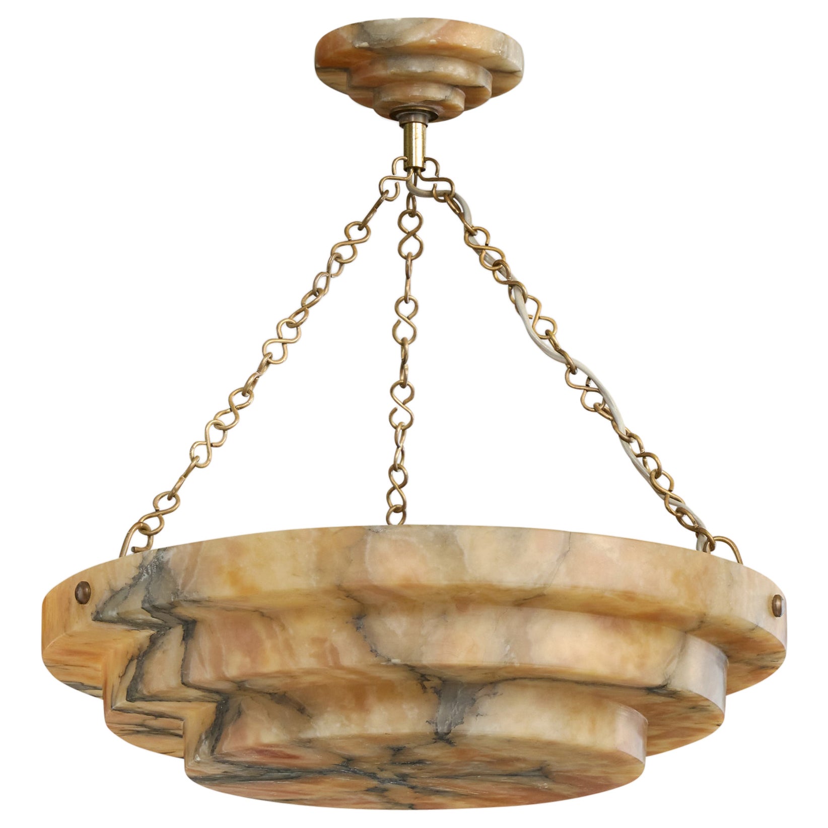 Designer francese, lampada a sospensione, alabastro, ottone, Francia, anni 
40 in vendita