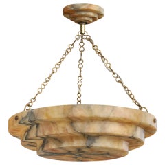 French Designer, Pendant Light, Alabaster, Brass, France, 1940s