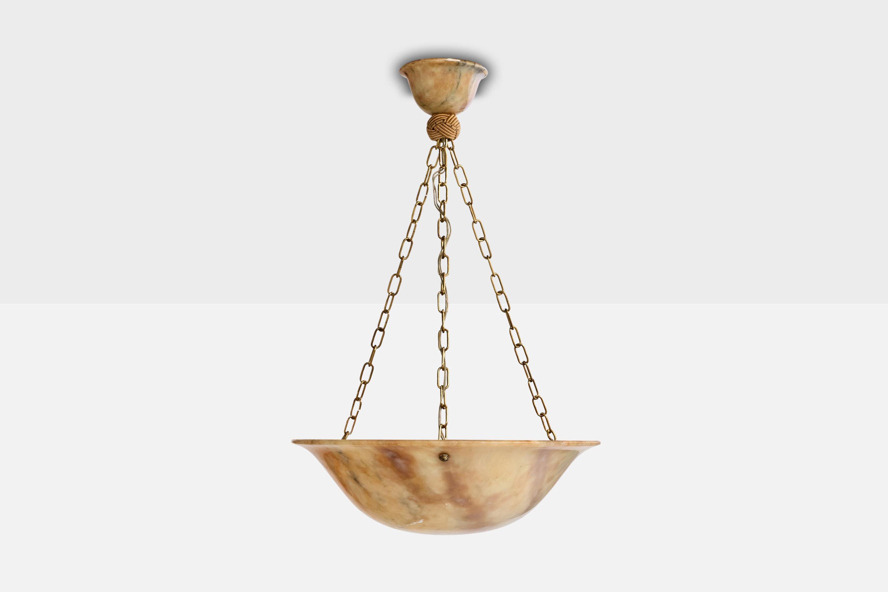 Francese Designer francese, lampada a sospensione, alabastro, ottone, corda, Francia, anni '30 in vendita