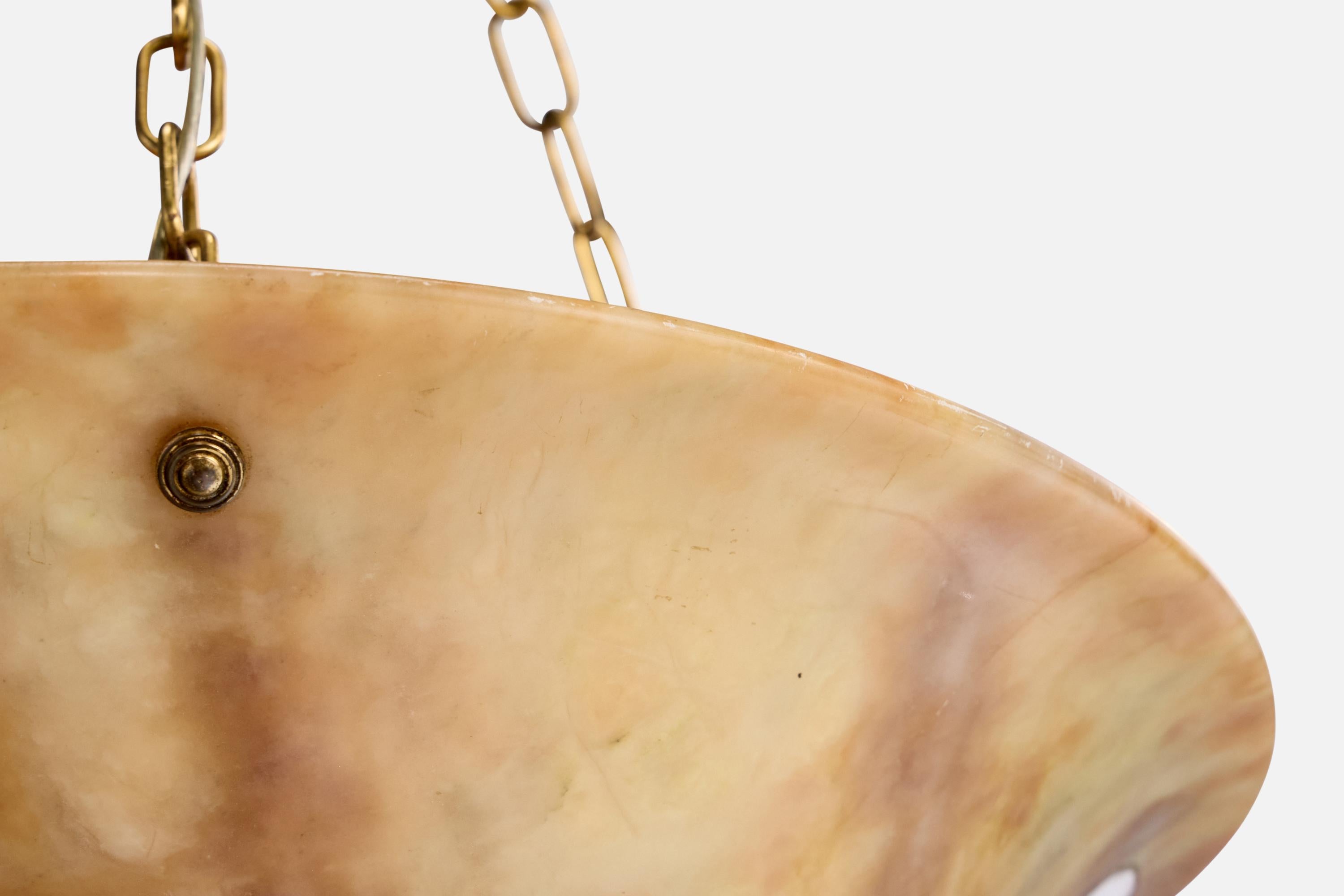 Ottone Designer francese, lampada a sospensione, alabastro, ottone, corda, Francia, anni '30 in vendita
