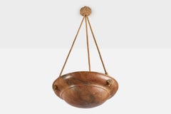 French Designer, Pendant Light, Alabaster, Brass, Rope, France, 1930s