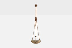 French Designer, Pendant Light, Alabaster, Rope, Brass, France, 1930s