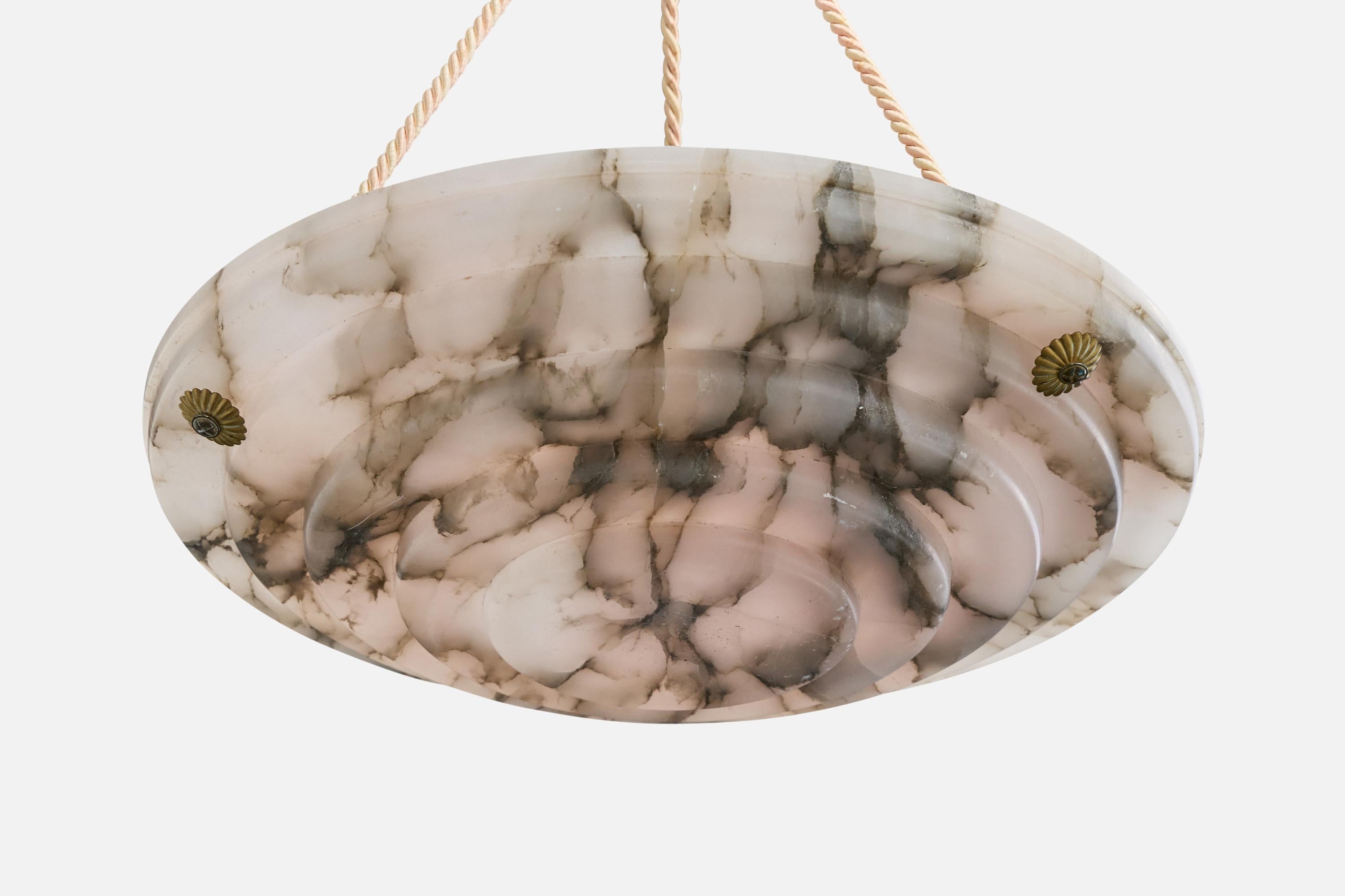 Francese Designer francese, luce a sospensione, alabastro, corda, ottone, Francia, anni '30 in vendita