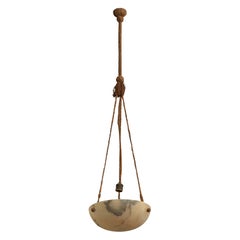 French Designer, Pendant Light, Alabaster, Rope, Brass, France, 1930s
