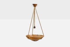 French Designer, Pendant Light, Alabaster, Rope, France, 1930s
